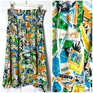 J.Crew Multicolor World Traveler Print Midi Skirt Size Large Stretch Waist